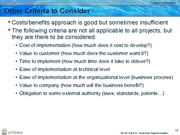 Introduction Structured Analysis OO Analysis Problem Frames State Machine-Based Analysis Triage/Prioritization Other Criteria to