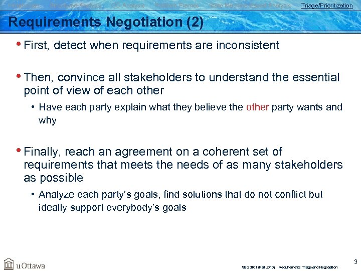 Introduction Structured Analysis OO Analysis Problem Frames State Machine-Based Analysis Triage/Prioritization Requirements Negotiation (2)