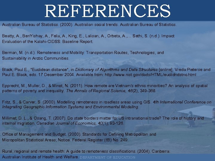 REFERENCES Australian Bureau of Statistics. (2000). Australian social trends. Australian Bureau of Statistics. Beatty,