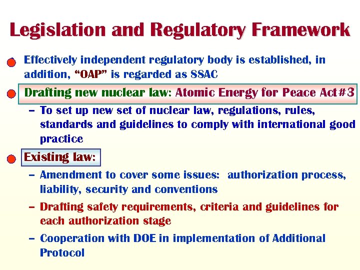 Legislation and Regulatory Framework • Effectively independent regulatory body is established, in addition, “OAP”