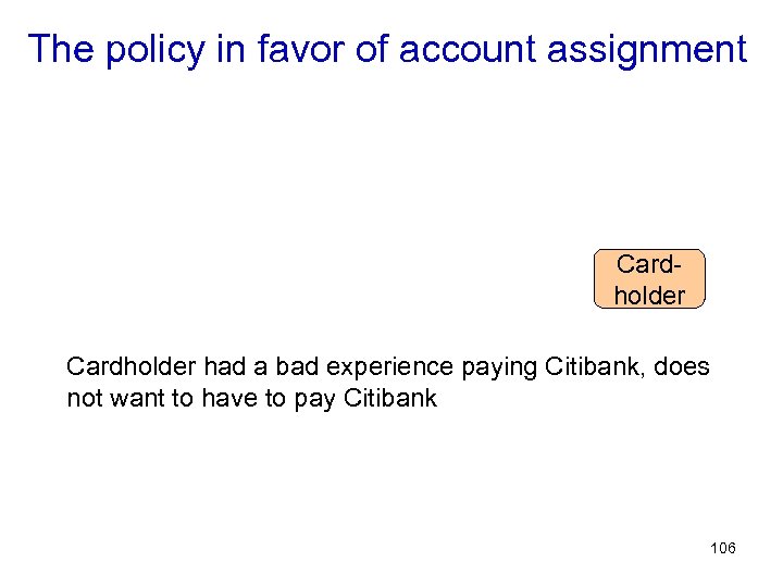 The policy in favor of account assignment Cardholder had a bad experience paying Citibank,