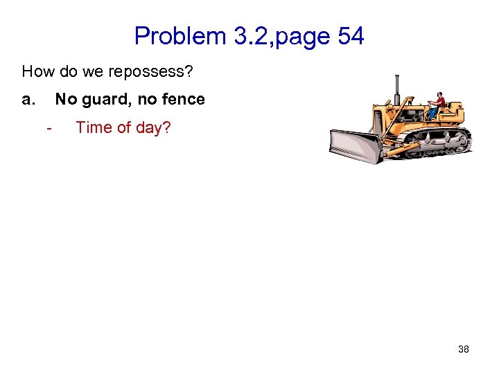 Problem 3. 2, page 54 How do we repossess? a. No guard, no fence