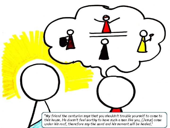 “My friend the centurion says that you shouldn’t trouble yourself to come to this