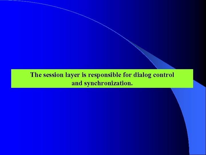 The session layer is responsible for dialog control and synchronization. 
