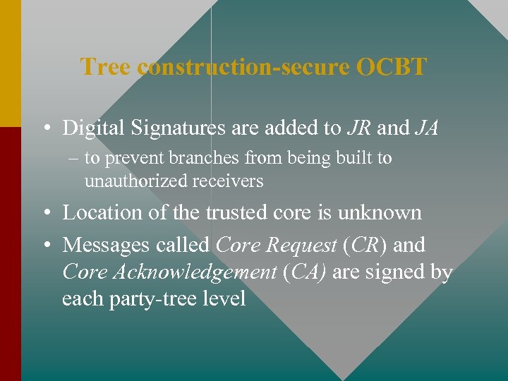 Tree construction-secure OCBT • Digital Signatures are added to JR and JA – to