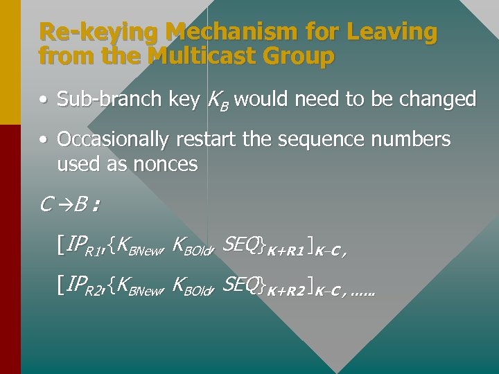 Re-keying Mechanism for Leaving from the Multicast Group • Sub-branch key KB would need