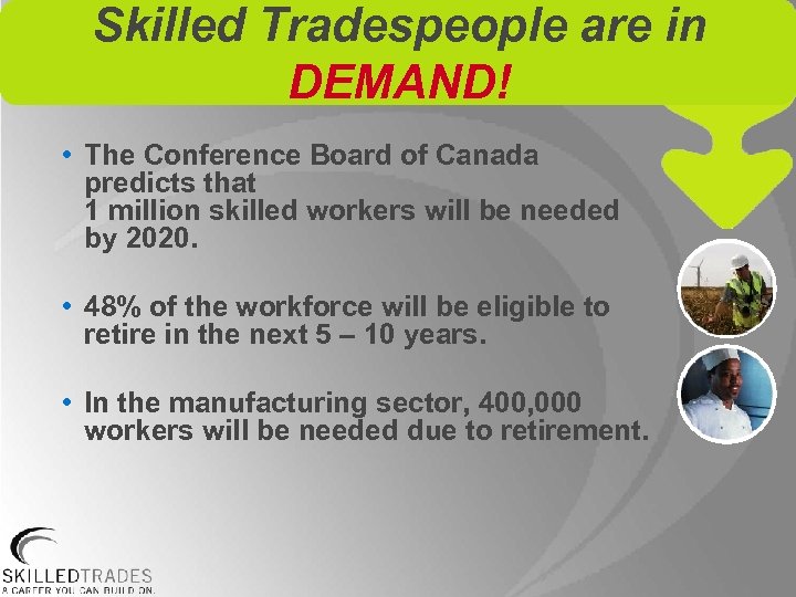 Skilled Tradespeople are in DEMAND! • The Conference Board of Canada predicts that 1