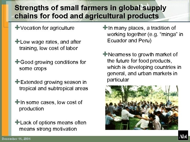 Strengths of small farmers in global supply chains for food and agricultural products ËVocation