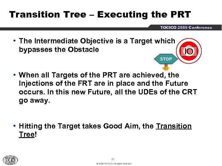 Transition Tree – Executing the PRT TOCICO 2009 Conference • The Intermediate Objective is
