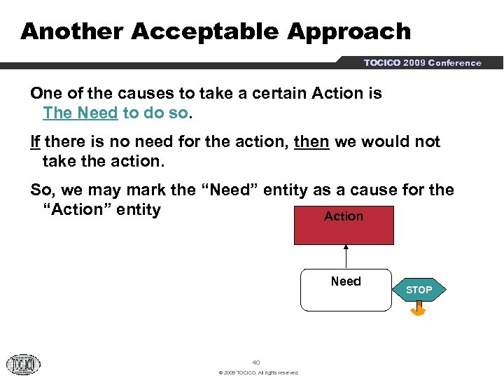 Another Acceptable Approach TOCICO 2009 Conference One of the causes to take a certain