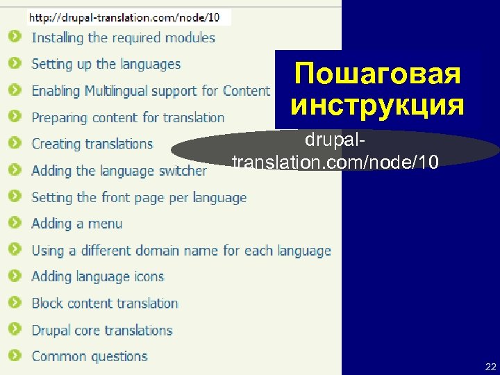 Пошаговая инструкция drupaltranslation. com/node/10 22 