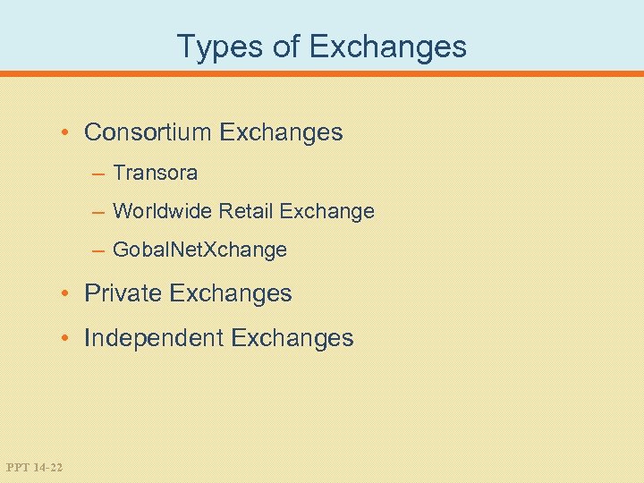 Types of Exchanges • Consortium Exchanges – Transora – Worldwide Retail Exchange – Gobal.