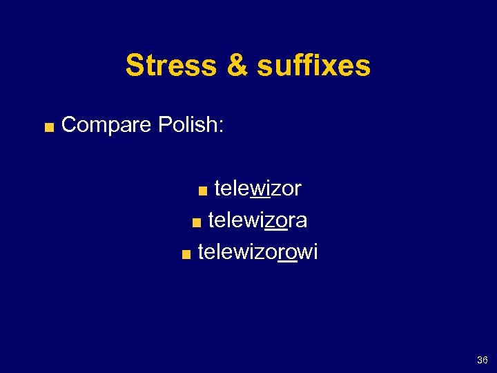 Stress & suffixes Compare Polish: telewizora telewizorowi 36 
