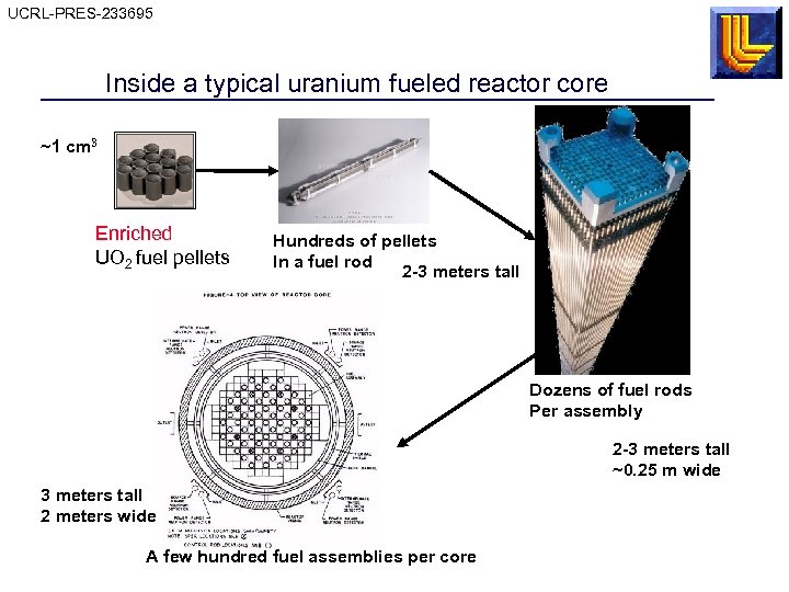 UCRL-PRES-233695 Inside a typical uranium fueled reactor core ~1 cm 3 Enriched UO 2