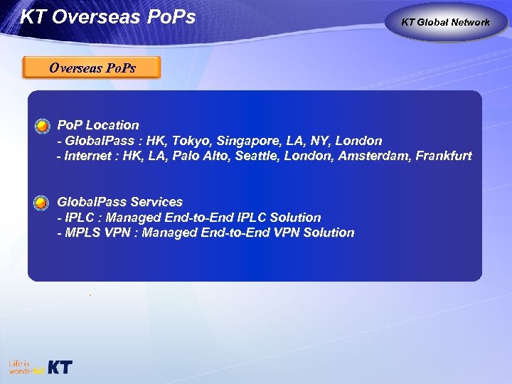 KT Overseas Po. Ps KT as Global Carrier Global Network Overseas Po. P Location