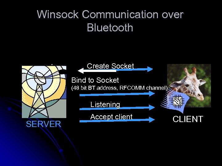 Winsock Communication over Bluetooth Create Socket Bind to Socket (48 bit BT address, RFCOMM