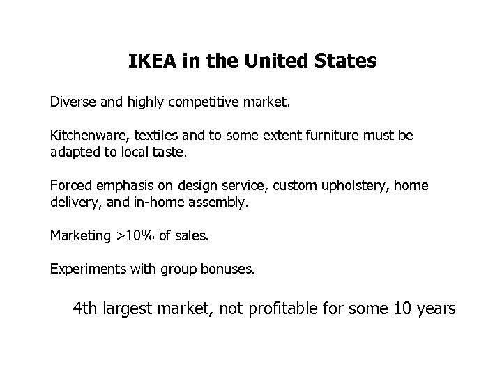 IKEA in the United States Diverse and highly competitive market. Kitchenware, textiles and to