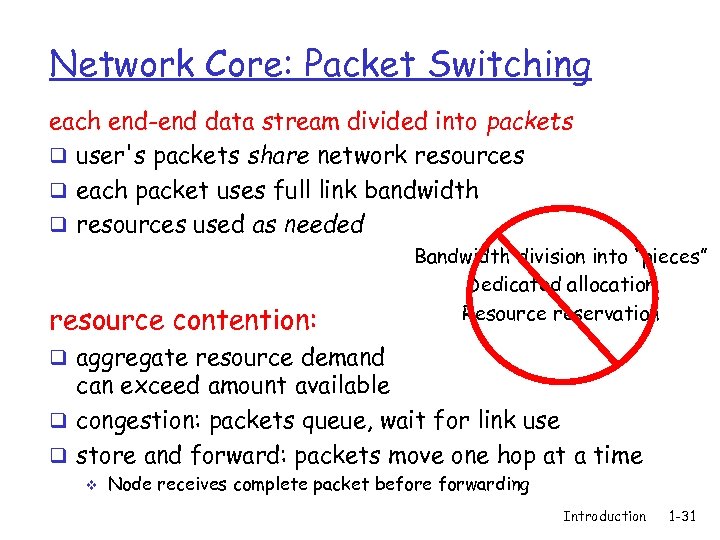 Network Core: Packet Switching each end-end data stream divided into packets q user's packets