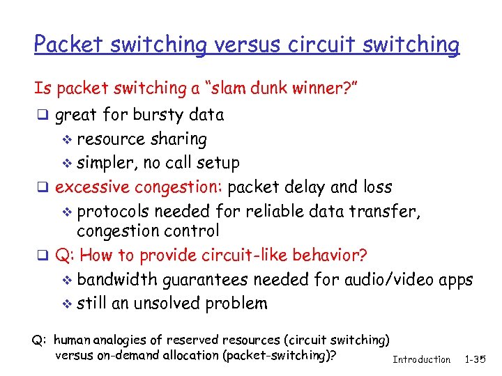 Packet switching versus circuit switching Is packet switching a “slam dunk winner? ” q