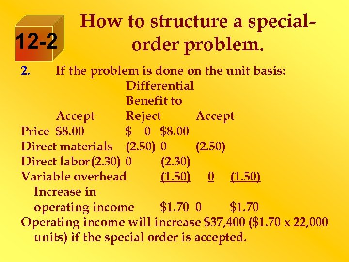 12 -2 2. How to structure a specialorder problem. If the problem is done