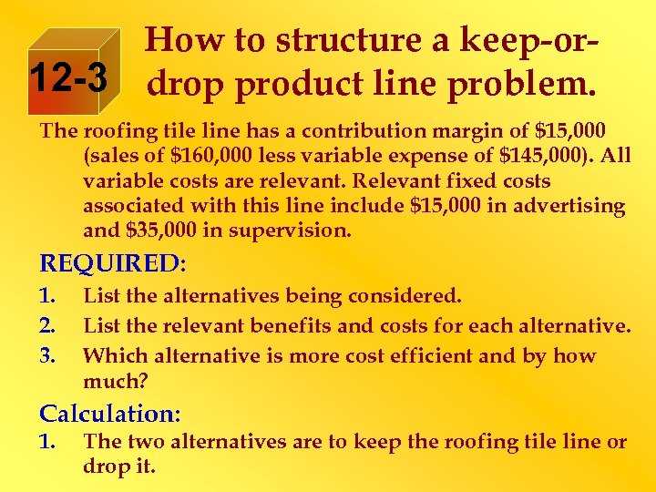 How to structure a keep-or 12 -3 drop product line problem. The roofing tile