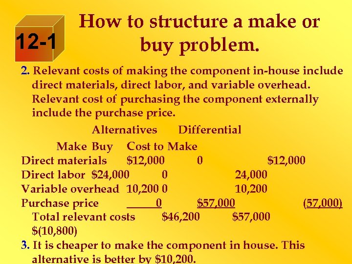 12 -1 How to structure a make or buy problem. 2. Relevant costs of