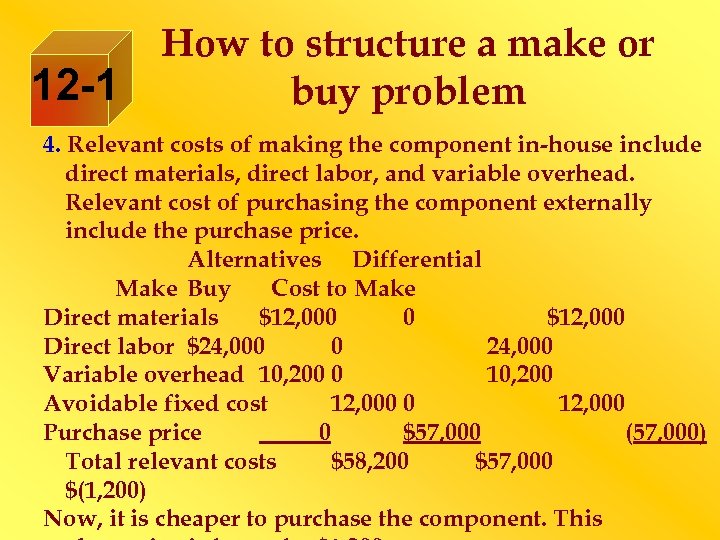 12 -1 How to structure a make or buy problem 4. Relevant costs of