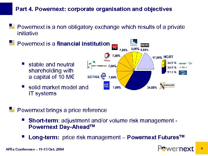 Part 4. Powernext: corporate organisation and objectives Powernext is a non obligatory exchange which