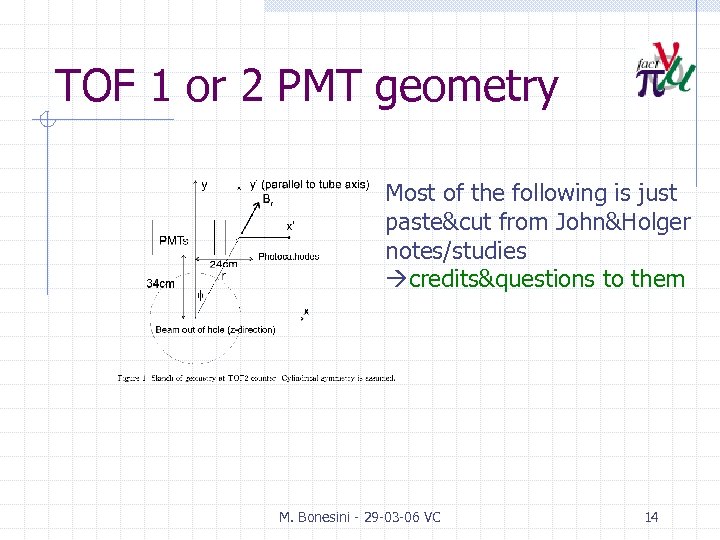 TOF 1 or 2 PMT geometry Most of the following is just paste&cut from