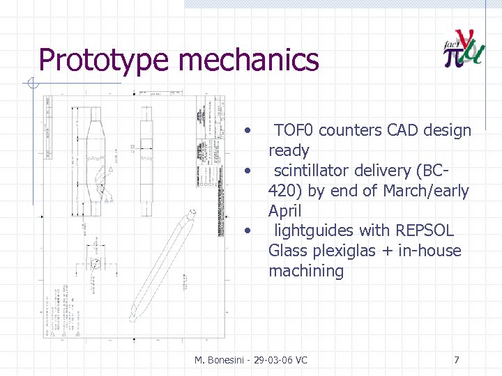 Prototype mechanics • • • TOF 0 counters CAD design ready scintillator delivery (BC