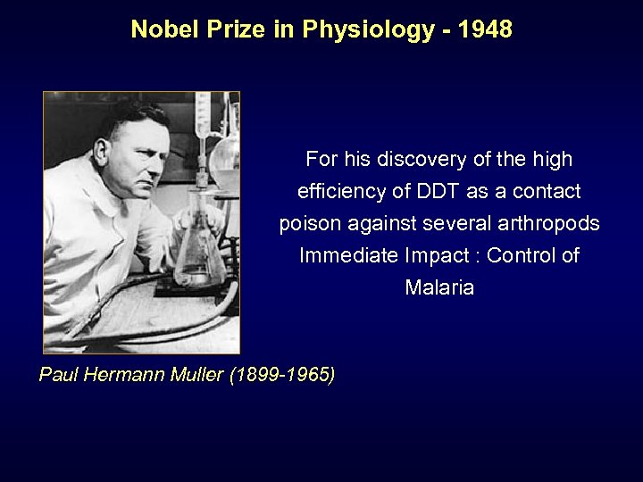 Nobel Prize in Physiology - 1948 For his discovery of the high efficiency of