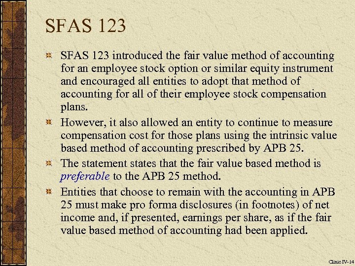 SFAS 123 introduced the fair value method of accounting for an employee stock option