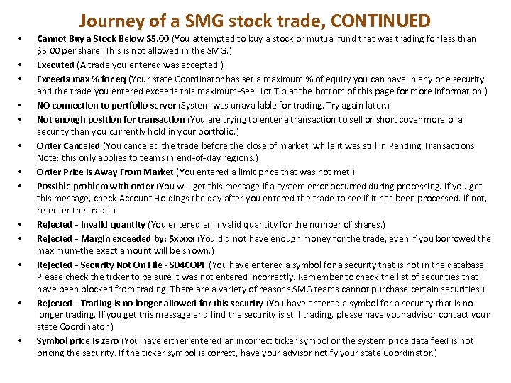  • • • • Journey of a SMG stock trade, CONTINUED Cannot Buy