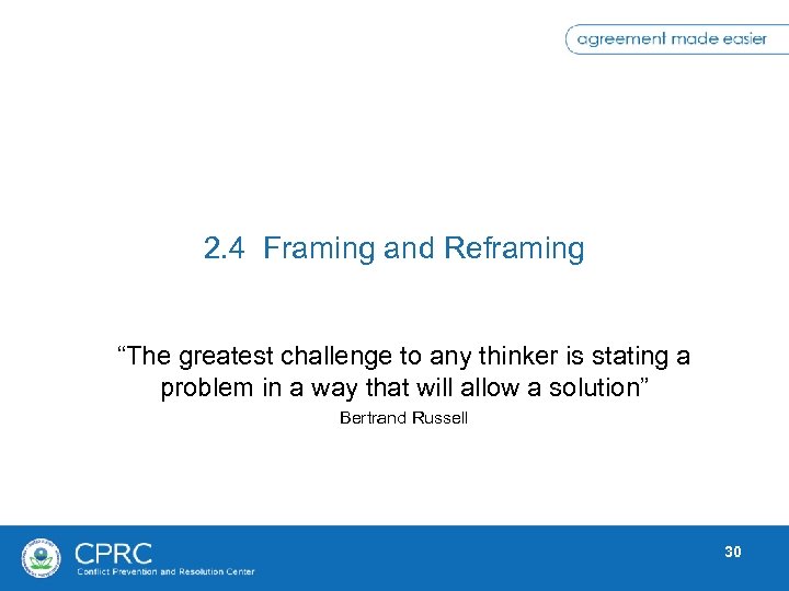 2. 4 Framing and Reframing “The greatest challenge to any thinker is stating a