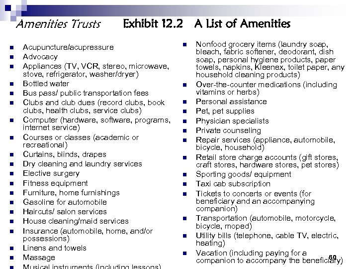 Amenities Trusts n n n n n Exhibit 12. 2 A List of Amenities
