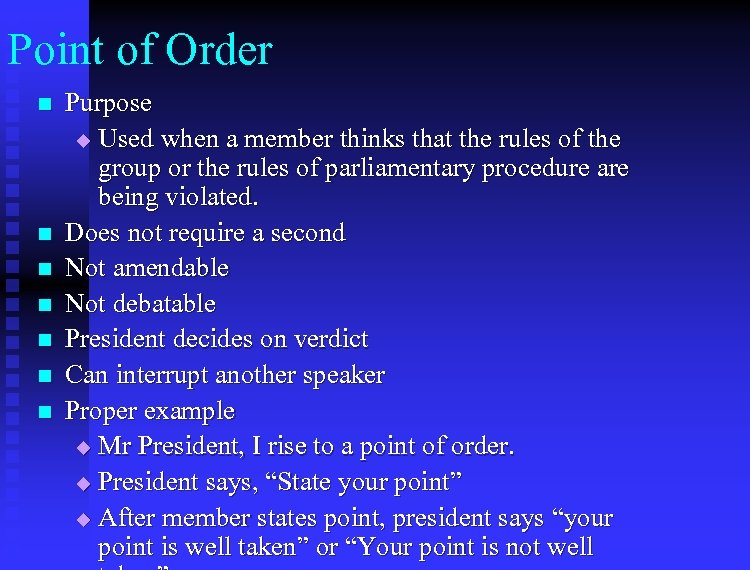 Parliamentary Procedure N N Definition U Correct Rules