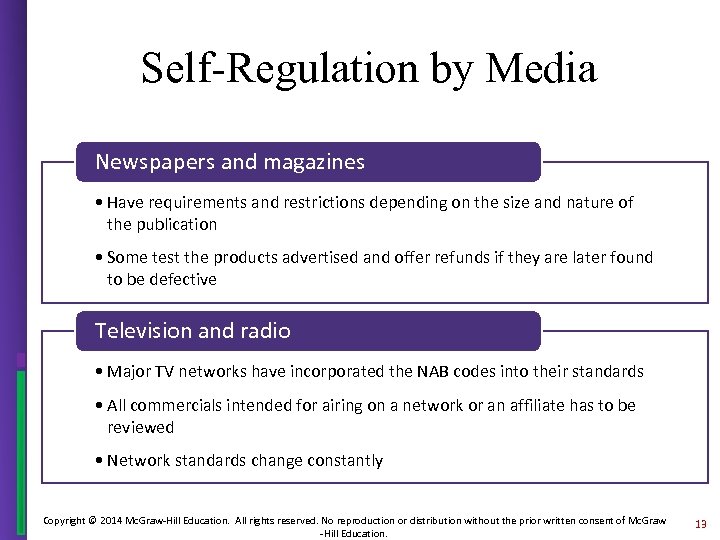 Self-Regulation by Media Newspapers and magazines • Have requirements and restrictions depending on the