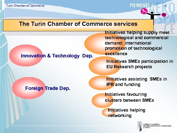Turin Chamber of Commerce 16 The Turin Chamber of Commerce services Innovation & Technology