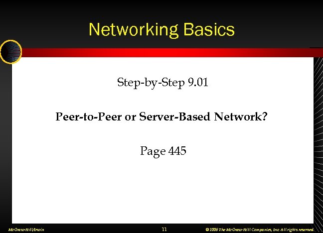Networking Basics Step-by-Step 9. 01 Peer-to-Peer or Server-Based Network? Page 445 Mc. Graw-Hill/Irwin 11
