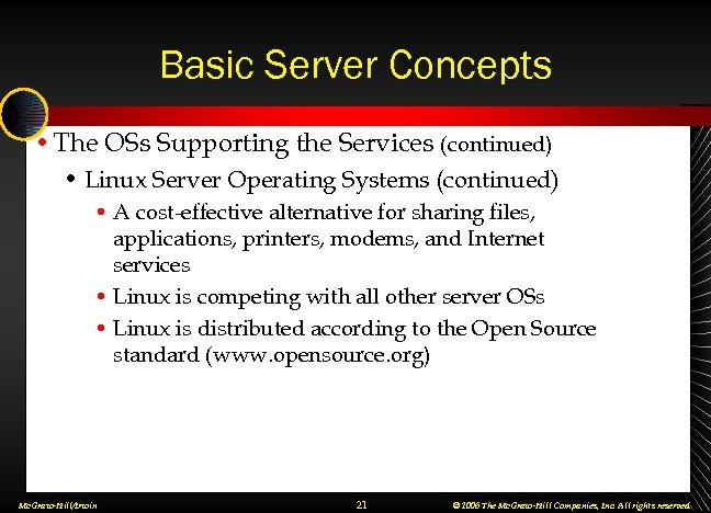 Basic Server Concepts • The OSs Supporting the Services (continued) • Linux Server Operating