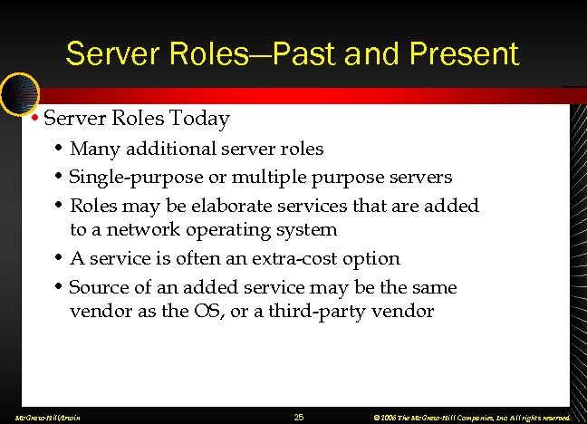 Server Roles—Past and Present • Server Roles Today • Many additional server roles •