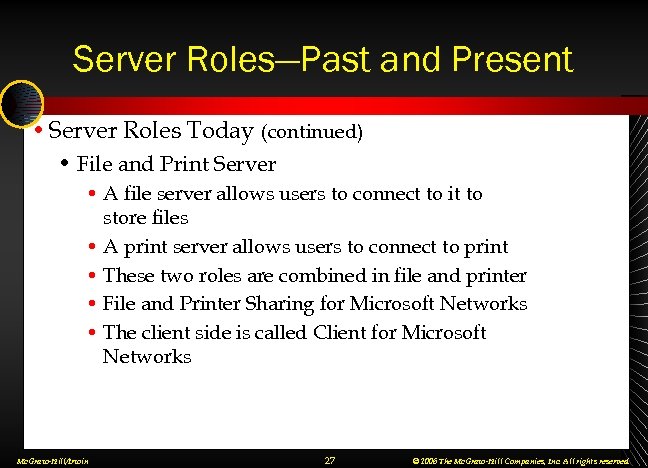 Server Roles—Past and Present • Server Roles Today (continued) • File and Print Server