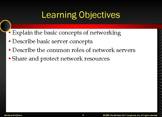 Learning Objectives • Explain the basic concepts of networking • Describe basic server concepts