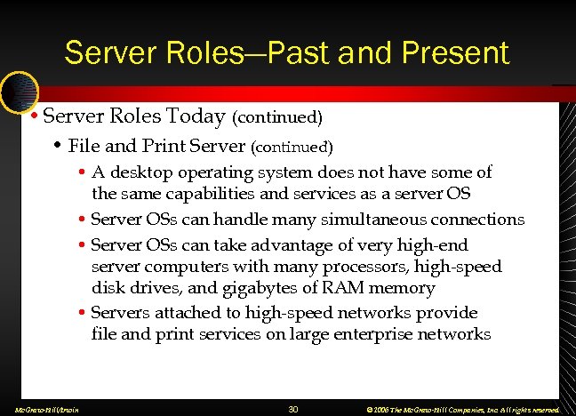 Server Roles—Past and Present • Server Roles Today (continued) • File and Print Server