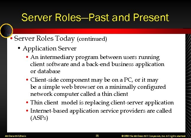 Server Roles—Past and Present • Server Roles Today (continued) • Application Server • An