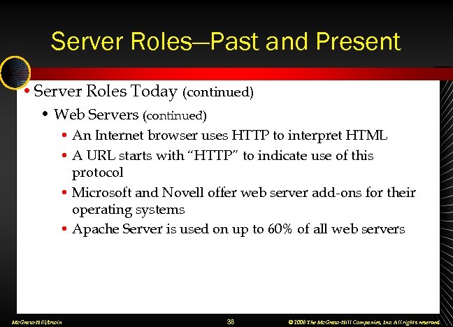 Server Roles—Past and Present • Server Roles Today (continued) • Web Servers (continued) •