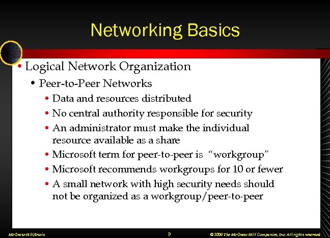 Networking Basics • Logical Network Organization • Peer-to-Peer Networks • Data and resources distributed