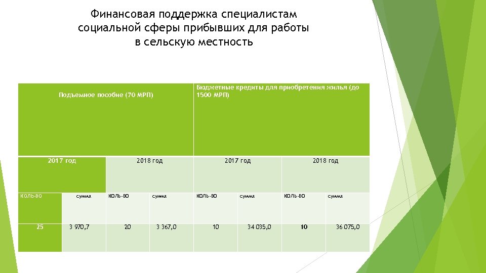 Финансовая поддержка специалистам социальной сферы прибывших для работы в сельскую местность Бюджетные кредиты для