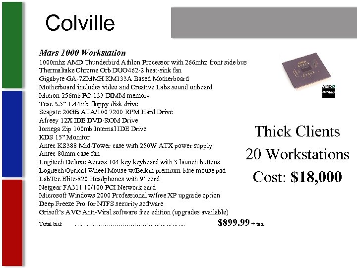 Colville Mars 1000 Workstation 1000 mhz AMD Thunderbird Athlon Processor with 266 mhz front