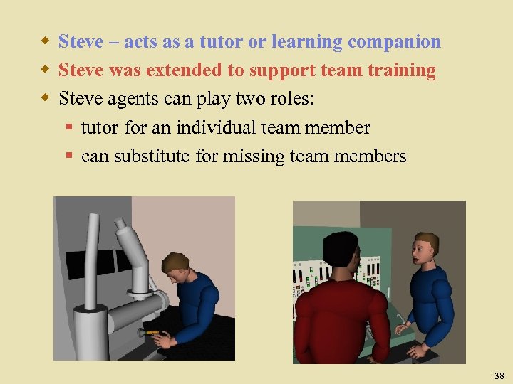 w Steve – acts as a tutor or learning companion w Steve was extended